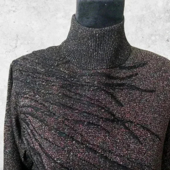 90s Dressbarn women’s black rainbow metallic sparkle sweater turtleneck medium - Picture 3 of 16